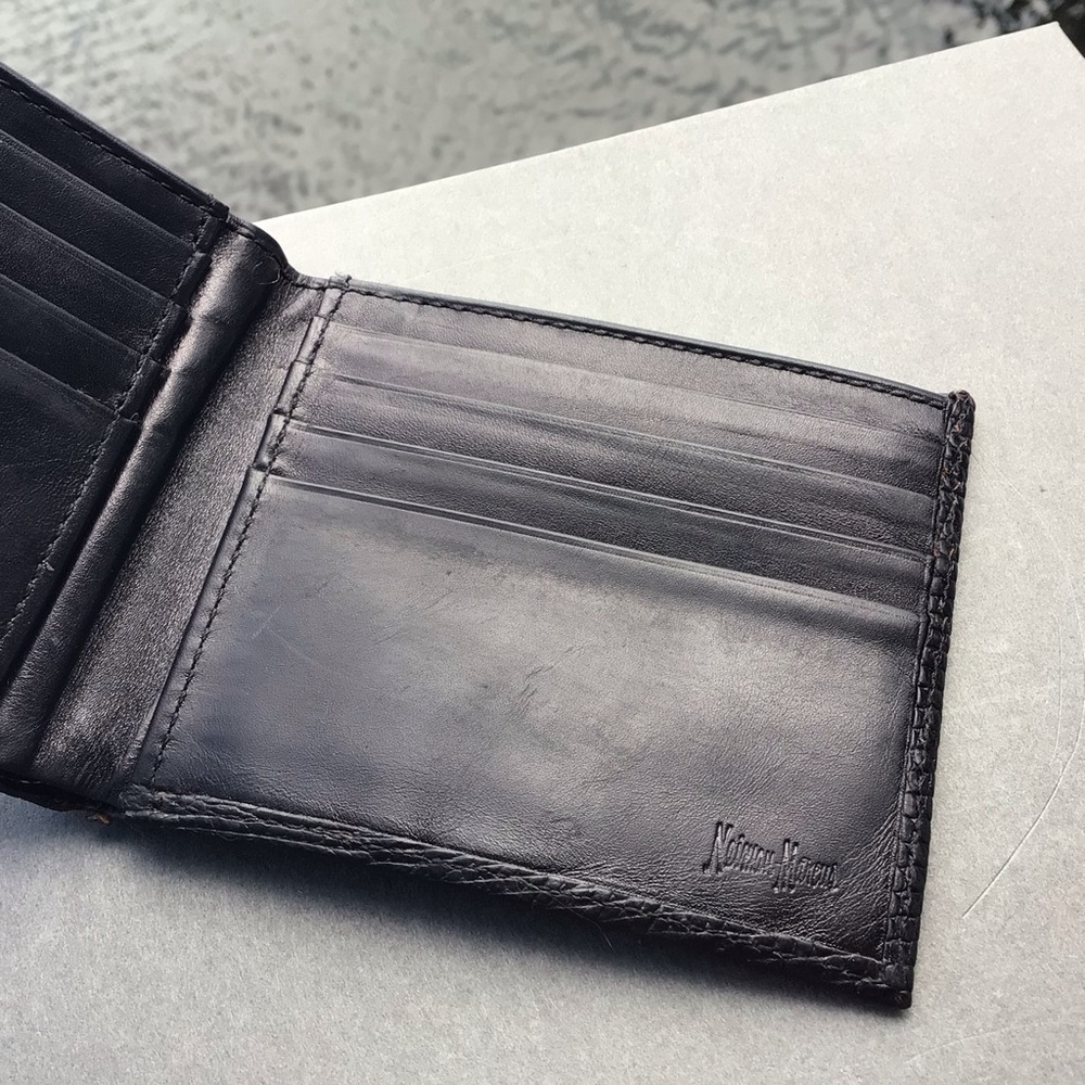 Neiman Marcus Slim Signature Lizard Wallet Made in USA Black - Picture 7 of 15